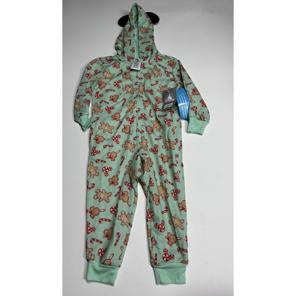 Disney Mickey Bars Mouse Holiday Gingerbread Hooded Romper Pajamas Kids Size 3